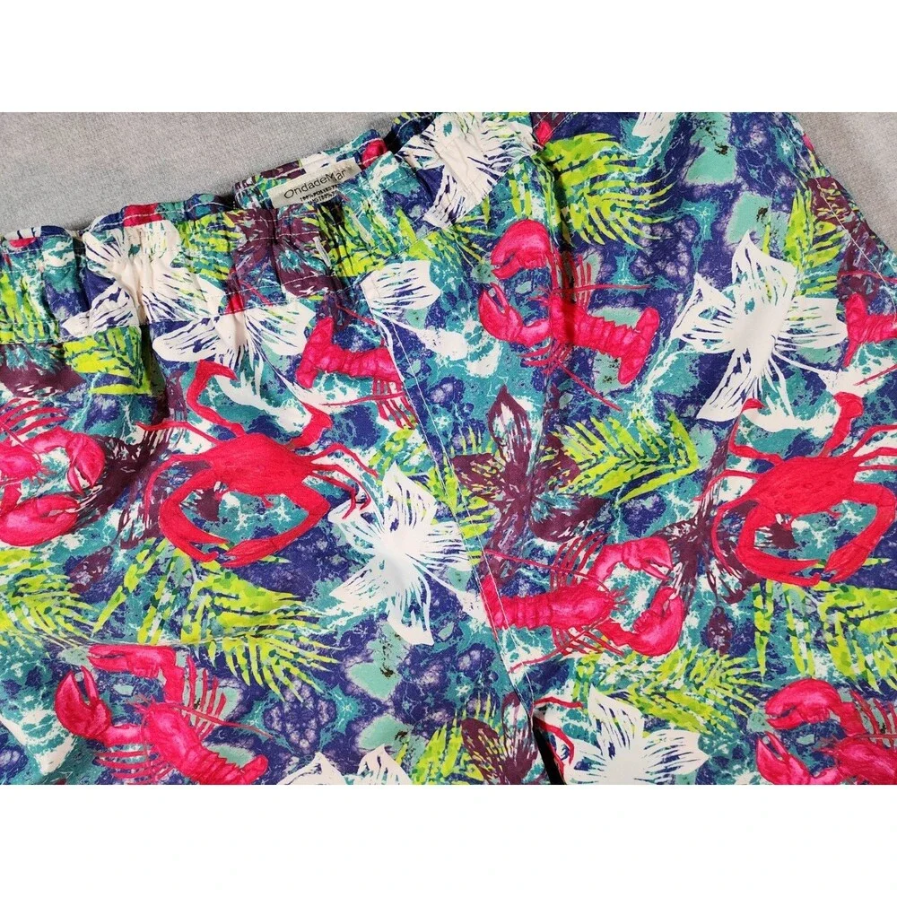 OndadeMar Men's Medium Swim Trunks Crab Lobster Print Beach Resort Swimwear